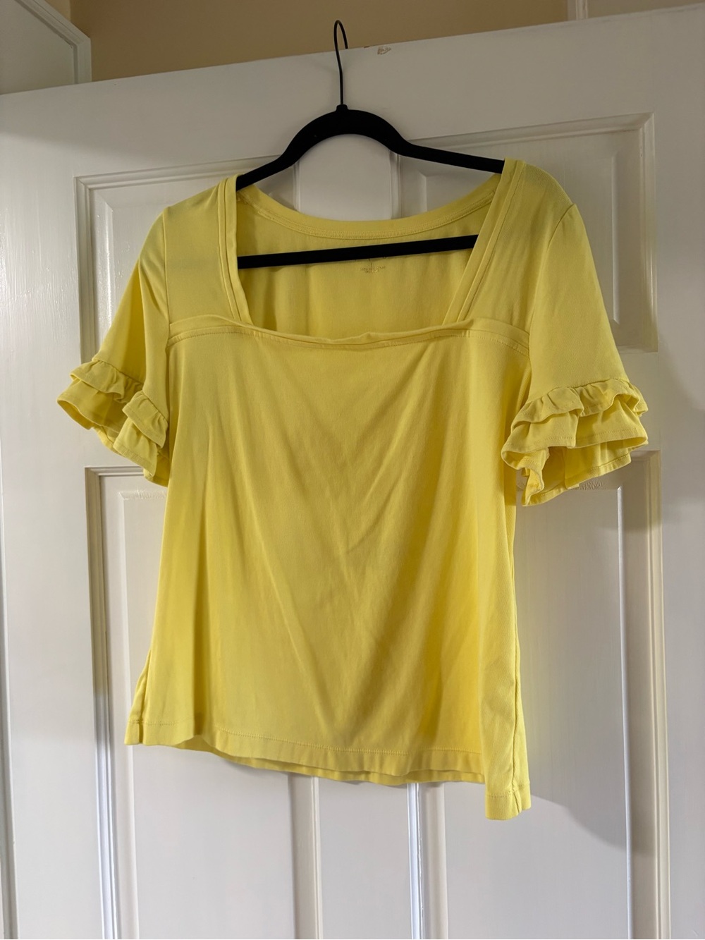 Lilly Pulitzer Yellow Square Neck Ruffle Sleeve Top